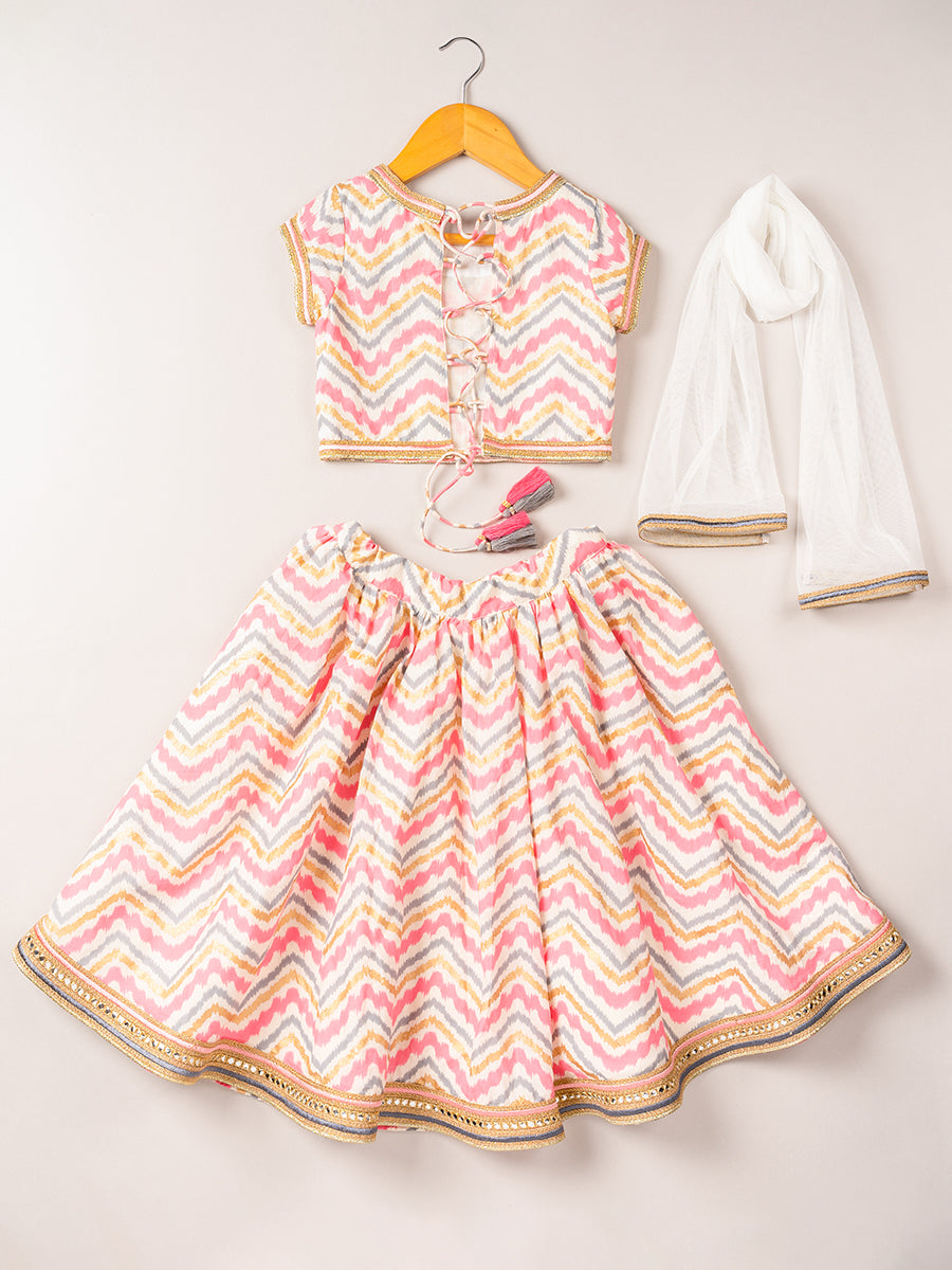 Pink Goemetric Zig Zag Ghagara with Dupatta