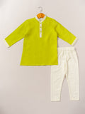 Lime Green Satin Linen Kurta & Chevron Bandi Set with Pajama