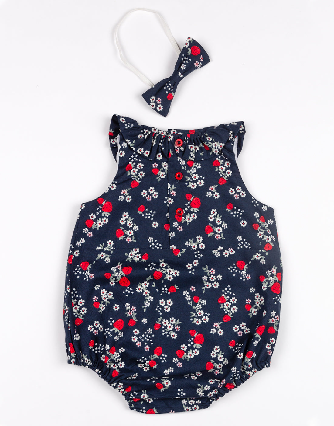 Navy Red Flower Romper