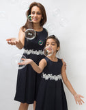 Navy Blue Pleated Lace Dress