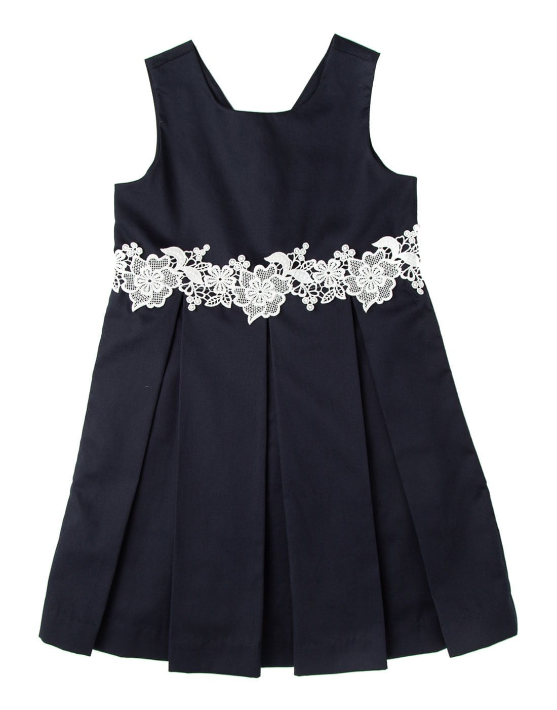 Navy Blue Pleated Lace Dress