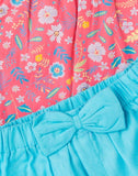 Candy Pink Printed Floral Top With Blue Shorts