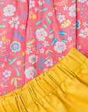 Candy Pink Printed Floral Top With Mustard Shorts