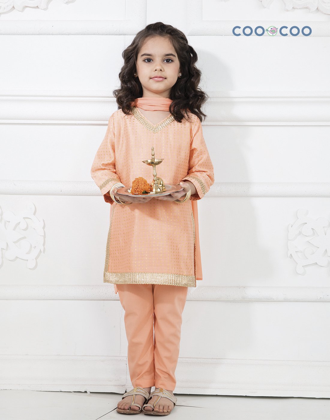 Peach Chanderi Kurta Set